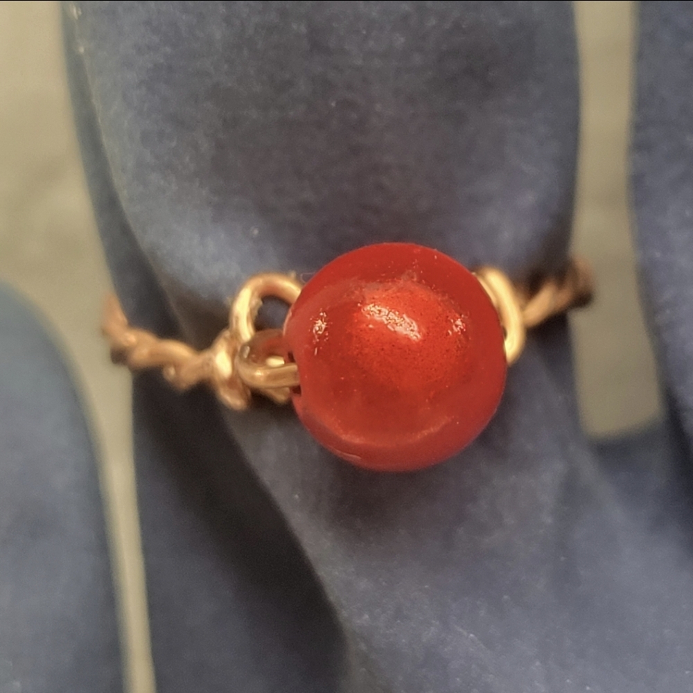 Hand Crafted Copper Wire and Red Miracle Bead Ring